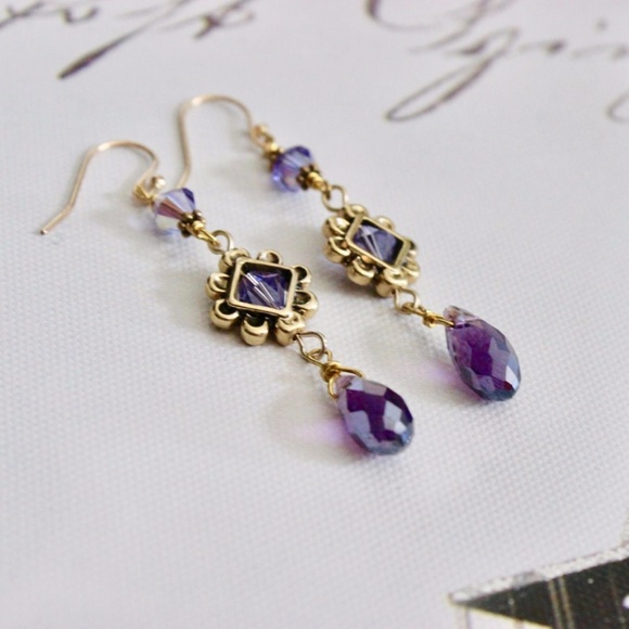 Amethyst Purple Long Crystals Earrings - Picture 1 of 6